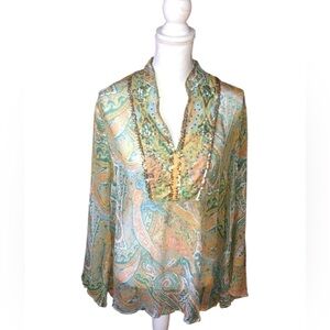 NY Collection women’s 100% Silk Floral Print Swimsuit Cover Up Sz Lg